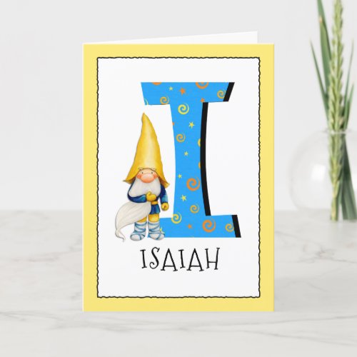 Gnome Kids Letter I Name and Age Birthday Greeting Card