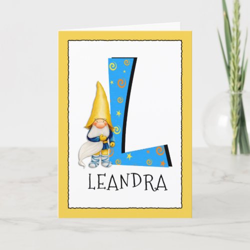 Gnome Kids Letter L Name and Age Birthday Greeting Card