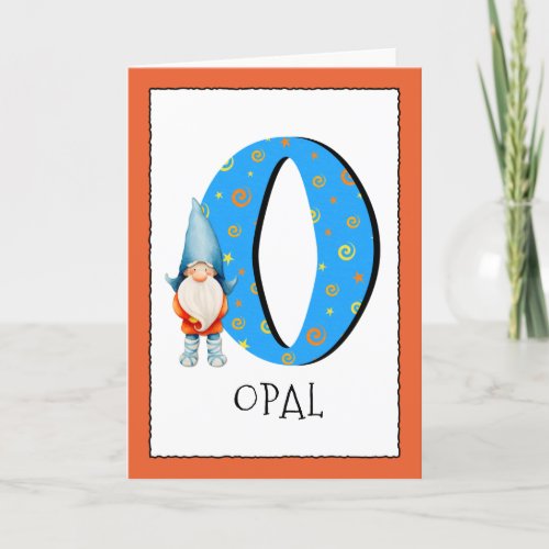 Gnome Kids Letter O Name and Age Birthday Greeting Card