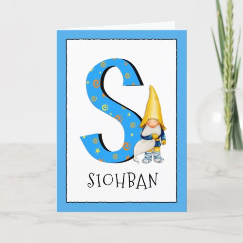 Gnome Kids Letter S Name and Age Birthday Greeting Card