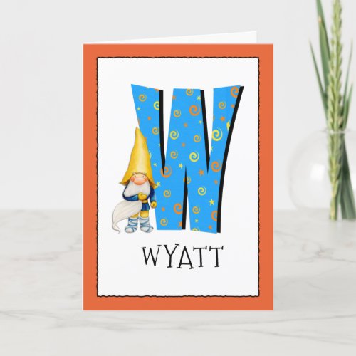 Gnome Kids Letter W Name and Age Birthday Greeting Card