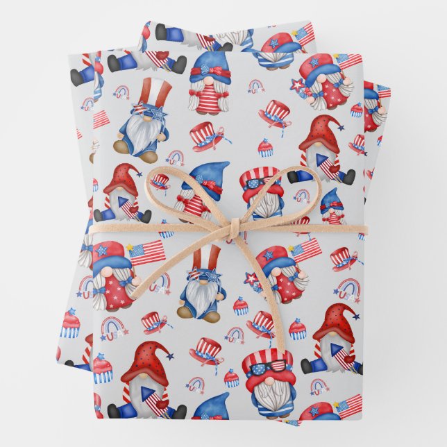Gnome Labor Day America Celebration Day  Wrapping Paper Sheets (In situ)