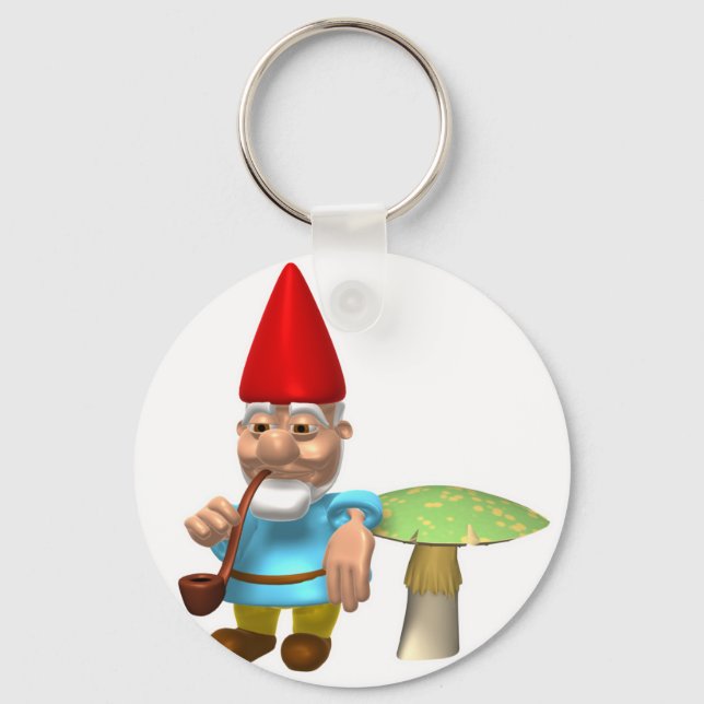 gnome leaning on mushroom keychain (Front)