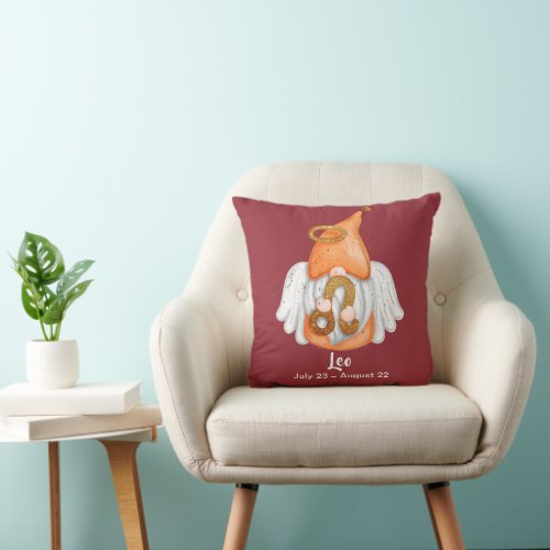 Gnome Leo Astrology Sign Angel Throw Pillow