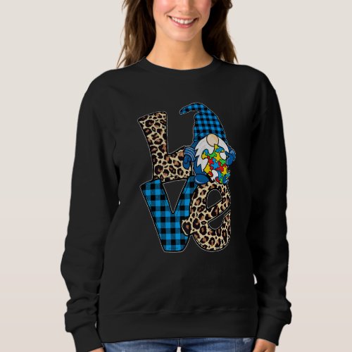 Gnome Leopard Print And Buffalo Plaid Autism Aware Sweatshirt