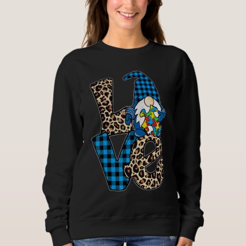 Gnome Leopard Print And Buffalo Plaid Autism Aware Sweatshirt