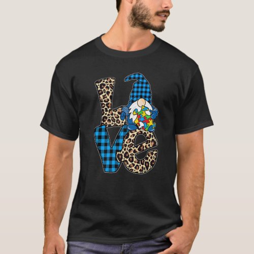 Gnome Leopard Print And Buffalo Plaid Autism Aware T_Shirt