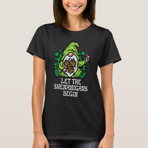Gnome Leopard Shamrock Shenanigans St Patricks Day T_Shirt