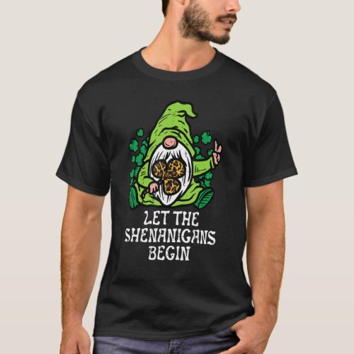Gnome Leopard Shamrock Shenanigans St Patricks Day T_Shirt
