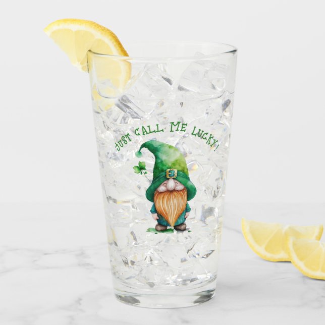 Gnome Leprechaun - Just Call Me Lucky Personalized Glass (Front Ice)