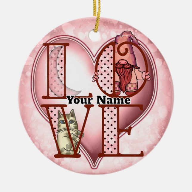 Gnome Love Ceramic Ornament (Front)