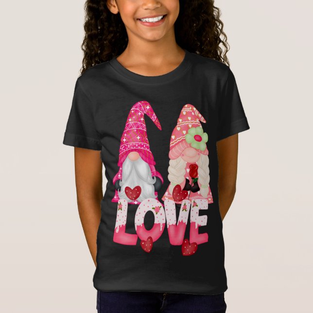 Gnome Love Couple Valentine's Day Cute Gnomes T-Shirt (Front)