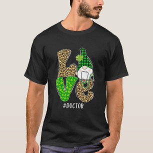 Gnome Love Doctor St. Patricks Day Leopard Plaid T-Shirt