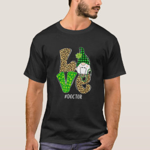 Gnome Love Doctor St. Patricks Day Leopard Plaid T-Shirt