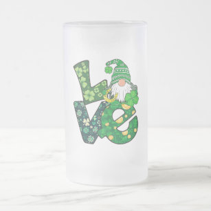 Gnome Love Funny St Patricks Day T-Shirt Frosted Glass Beer Mug