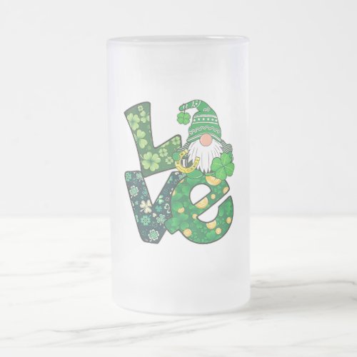 Gnome Love Funny St Patricks Day T_Shirt Frosted Glass Beer Mug