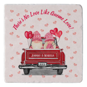 Gnome Love Pink Glitter Hearts Vintage Red Truck Trivet