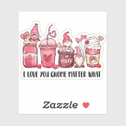 Gnome Love You Pink Red Coffee Valentines Sticker