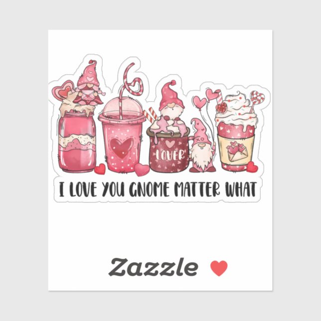 Gnome Love You Pink Red Coffee Valentine's Sticker (Sheet)