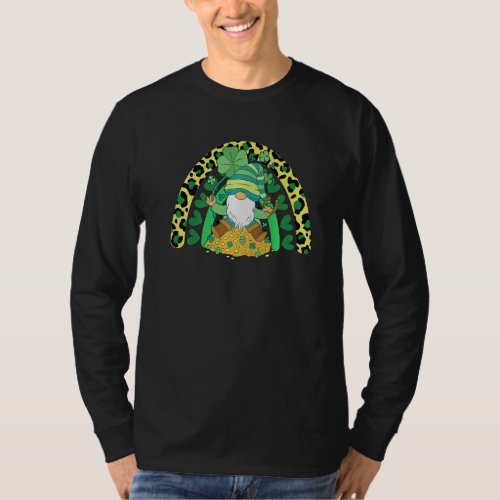 Gnome Lucky Shamrock C Rainbow Leopard St Patricks T_Shirt