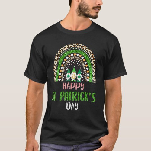 Gnome Lucky Shamrock Rainbow Leopard St Patricks D T_Shirt