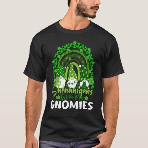Gnome Lucky Shamrock Rainbow Leopard St Patricks D T_Shirt