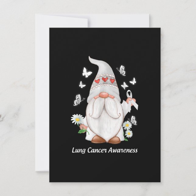 Gnome Lung Cancer Awareness With White Ribbon Gift Invitation (Front)
