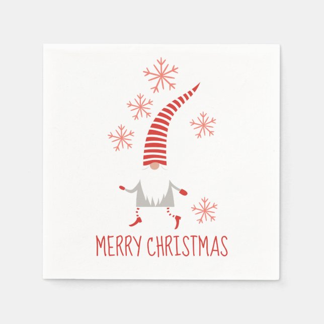 Gnome Merry Christmas And Snowflakes  Napkins (Front)