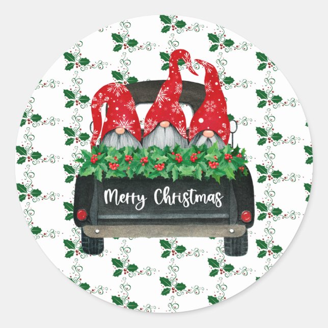 Gnome Merry Christmas    Classic Round Sticker (Front)