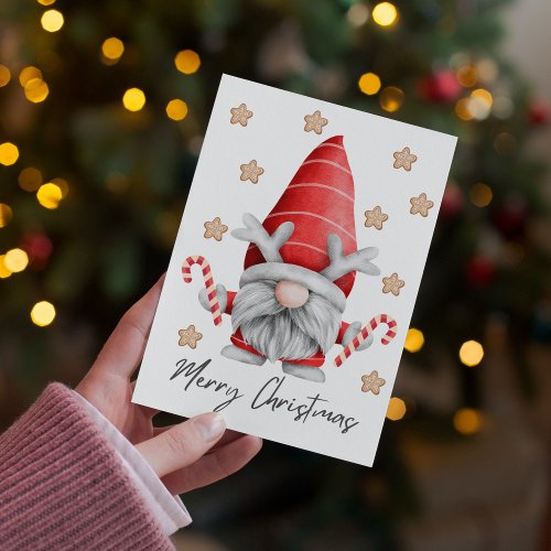 Gnome Merry Christmas Cookie Snowflakes Candy Cane Holiday Card