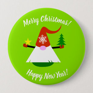 Gnome Merry Christmas Happy New Year Button