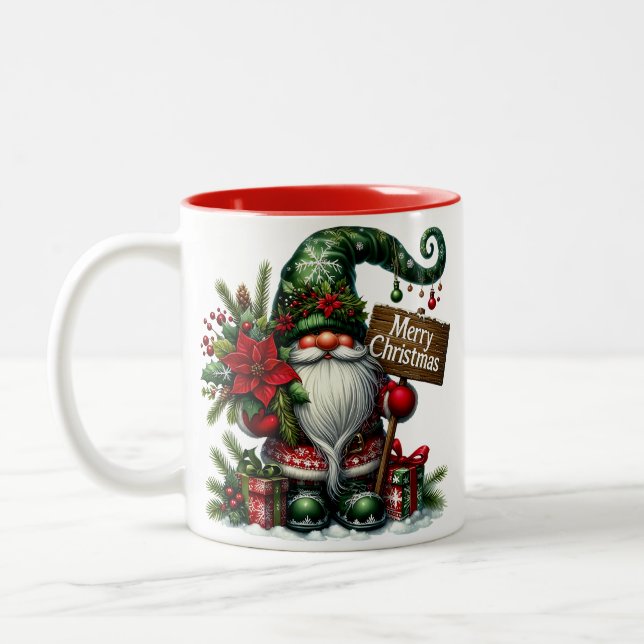 Gnome Merry Christmas Two-Tone Coffee Mug (Left)