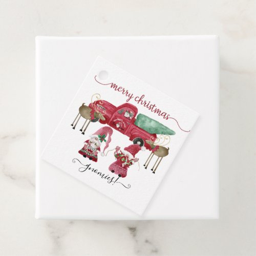 Gnome Merry Christmas Watercolor Red Truck Favor Tags