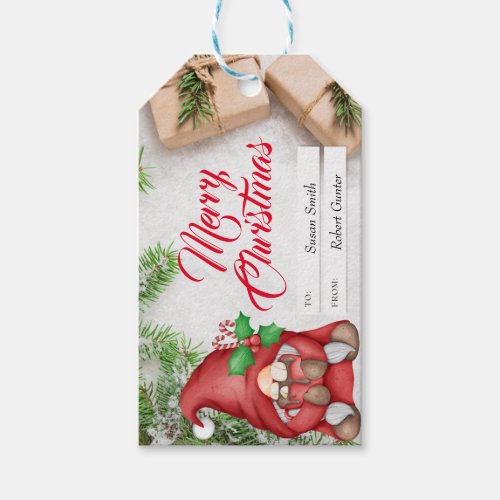 Gnome Merry Christmas Watercolor Snowy Background  Gift Tags