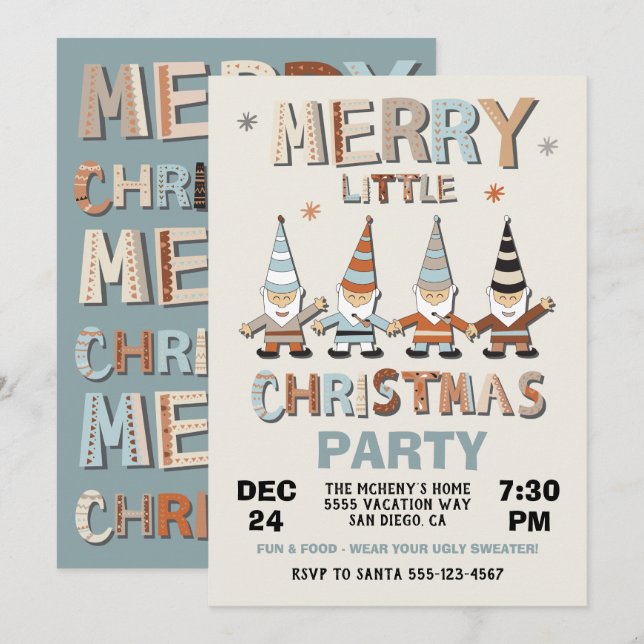 Gnome Merry Little Christmas Party Invitation (Front/Back)