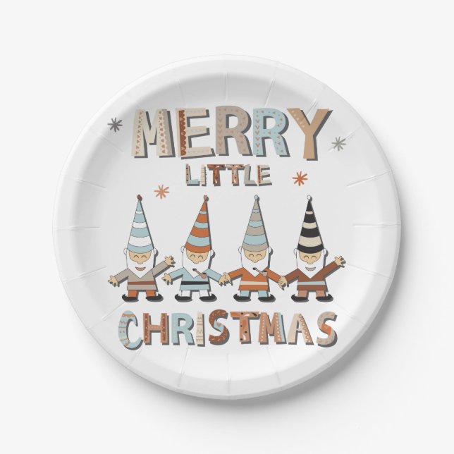 Gnome Merry Little Christmas Party Paper Plates (Front)