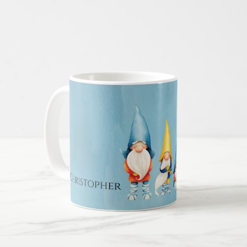 Gnome Monogram Whimsical Watercolor Blue Coffee Mug