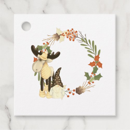 Gnome Moose Fall Christmas Holiday Wreath  Coffee  Favor Tags