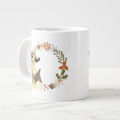 Gnome Moose Fall Christmas Holiday Wreath  Coffee  Giant Coffee Mug