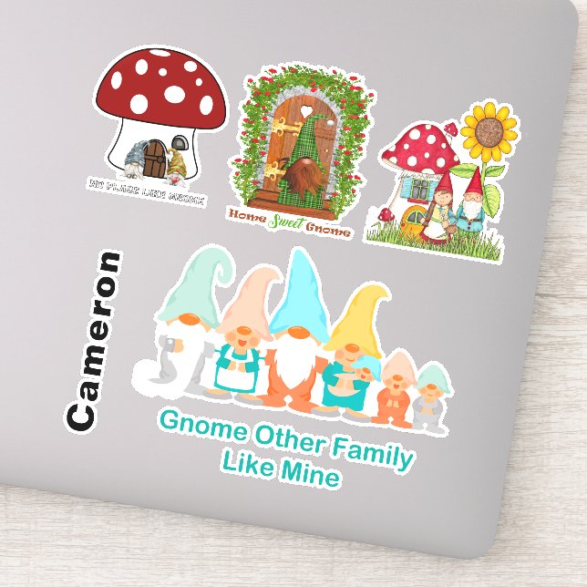 Gnome Mushroom Home Family Collection Add Name 8" Sticker (Detail)
