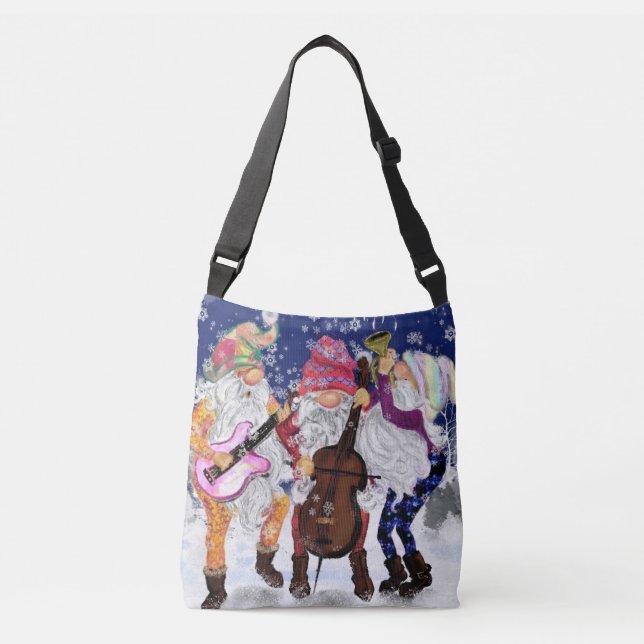 Gnome Music Band Christmas Crossbody Bag (Front)