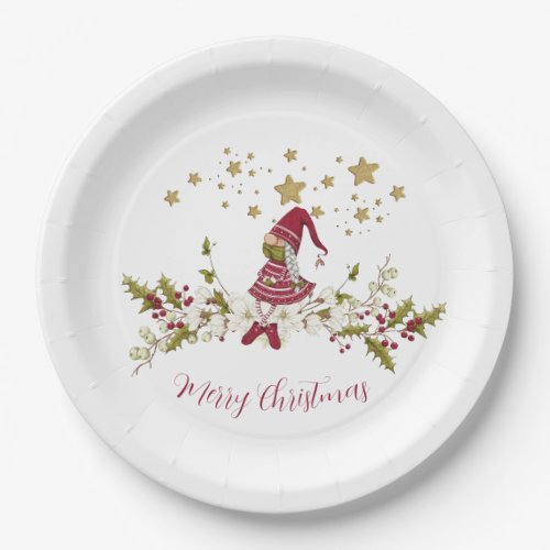 Gnome Nordic Red Green Gold Stars    Paper Plates