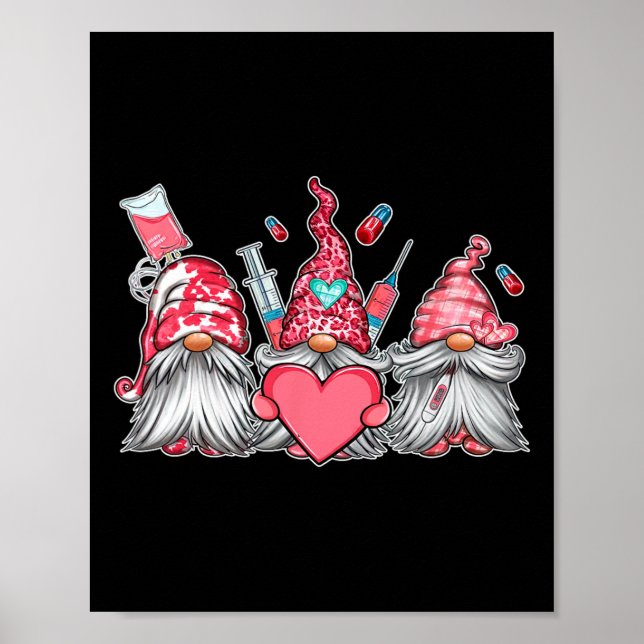 Gnome Nurse Scrub Valentine Rn Icu Er Valentines D Poster (Front)