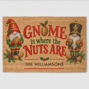 Gnome Nutcracker Christmas Funny Family Name Red Fiber Doormat