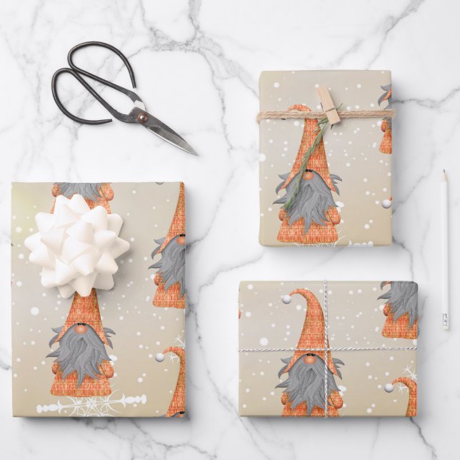 Gnome on Beige Background Wrapping Paper Sheets (Front)