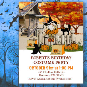 Gnome On Fence Fall Birthday Halloween Party Invitation