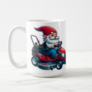 Gnome on Riding Lawn Mower with Flower Basket Coffee Mug