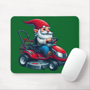 Gnome on Riding Lawn Mower with Flower Basket Mouse Pad