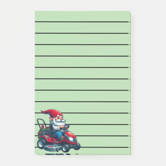 Gnome on Riding Lawn Mower with Flower Basket Post-it Notes (Front)