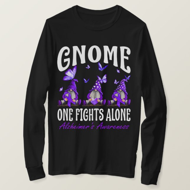 Gnome One Fights Alone Alzheimer's Awareness T-Shirt (Design Front)